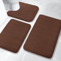 Yimobra 3 Pieces Memory Foam Bath Mat Sets, 31.5 x 19.8 + 17x24 and U-Shaped for Bathroom Rugs, Toilet Mats, Non-Slip, Soft Comfortable, Water Absorption, Machine Washable, Brown