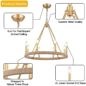 Gold Farmhouse Chandelier 8 Light Wagon Wheel Chandelier Modern Metal Round Pendant Lighting Fixture for Dining Room Entryway Island Living Room Kitchen - Image 6