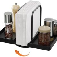 Napkin Holder for Table Rotating Standing Napkin Dispenser with Salt and Pepper Shakers Caddy Metal Paper Towel Holder for Kitchen Dining Bathroom Farmhouse Picnic Decors Black Not Including Shakers