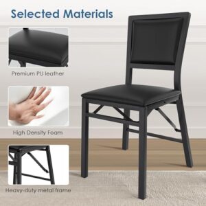 VECELO Folding Chairs Set of 4 with Cushion, Foldable Padded Seats with Heavy Duty Metal Frame for Kitchen/Dining/Living Room, No Assembly & Space Saving Design, Black - Image 4