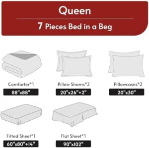 MUXHOMO 7 Pieces Queen Comforter Set, Reversible Bed in a Bag Queen Size, All Season Bedding Set with Comforter, Flat Sheet, Fitted Sheet, Pillowcases & Shams, Red & Black - Image 5
