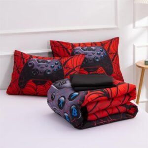 NTBED Game Console Comforter Set for Boys Girls Kids Spider Web Gaming Lightweight Microfiber Gamer Bedding Sets (Red, Twin 5Pcs) - Image 7