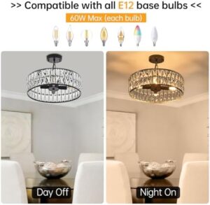 16” 4-Light Modern Crystal Chandeliers Black Dinning Room Light Fixture, Round Pendant Light Kitchen Island Chandelier, Flush Mount Ceiling Light for Living Room Entryway Bedroom Foyer - Image 9