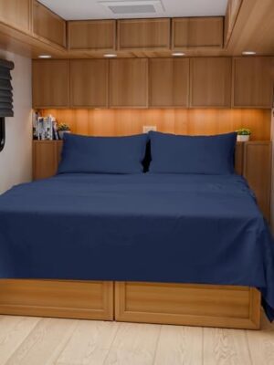 RV Short Queen Sheets 60 X 75-4 Piece RV Short Queen Bed Sheet Set - Designed for Bunks, Trailers, Campers - Fits Between 8” to 10" Mattress - Soft, Breathable & Cooling - Luxury Bedding - Navy Blue