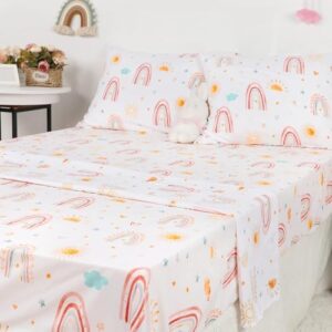 Twin Size Toddler Bedding Set for Girls- 5 Piece Rainbow Toddler Girl Bedding, Super Soft & Lightweight Toddler Comforter Set Includes Comforter, Flat Sheet, Fitted Sheet, Pillowcase (Pink) - Image 4