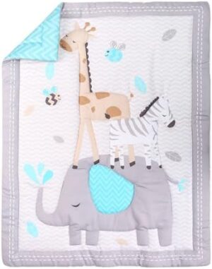 Animals 4 Pieces Crib Bedding Sets for Boys and Girls | Baby Bedding Crib Set of Crib Sheet, Quilt, Dust Ruffle & Wall Decal Set for Standard Size Crib - Image 7