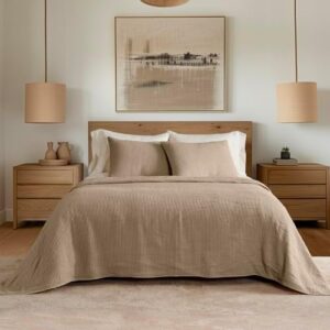 EVERGRACE Cotton Coverlet Set King Size 3 Pieces, Lightweight Soft Ribbed Matelassé Bedspread Quilt Set, Cozy Oversized Quilted Bedding Set with 2 Pillow Shams for All Seasons, Urban Taupe - Image 6