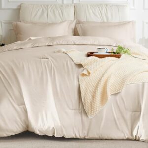 JOKOLO Queen Size Comforter Set - 3 Pieces, 1 Reversible Lightweight Comforter and 2 Pillowcases,Soft Quilt Blanket Warm Fluffy Cooling Bedding for All Season,Beige - Image 4