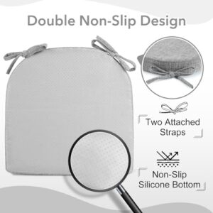 downluxe Indoor Chair Cushions for Dining Chairs, Soft and Comfortable Textured Memory Foam Kitchen Chair Pads with Ties and Non-Slip Backing, 16" x 16" x 2", Light Grey, 6 Pack - Image 4