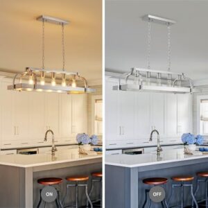 WUZUPS 5-Light Metal Pot Hanging Rack Chandelier Linear Pendant Ceiling Lighting Rustic Farmhouse Fixture Kitchen Island Dining Room, H 9.8" L 34.6" W11.8, E26 Base, Brushed Nickel - Image 4