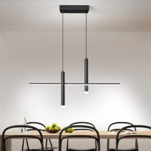 Modern LED Linear Pendant Light with Dual Spotlights Dimmable 6000K Pendant Lights Kitchen Island Ceiling Hanging Black Chandeliers for Dining Room Table Kitchen Living Room Bedroom(L31.5in)