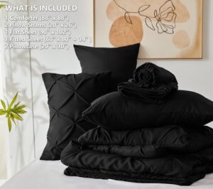 CozyLux Queen Comforter Set 7 Pieces Bed in A Bag Black Comforters Queen Size Bed Set Pintuck Pinch Pleat Complete Bedding Sets with Comforter, Flat Sheet, Fitted Sheet and Pillowcases & Shams - Image 6