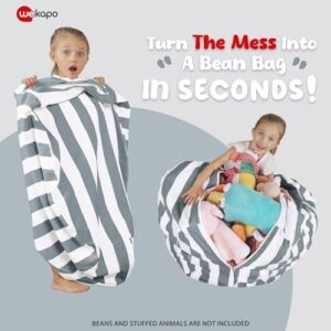 WEKAPO Stuffed Animal Storage Bean Bag Chair Cover for Kids | Stuffable Zipper Beanbag for Organizing Children Plush Toys Large Premium Cotton Canvas (Gray, X-Large) - Image 3