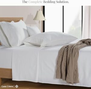 LANE LINEN 600 TC King Size Sheets Set - 100% Mercerized Cotton Sheets King Size Fully Elasticized - Hotel Like Thick Ultra Soft White King Sheets Set, Sateen Weave Deep Pocket King Bedding Set-White - Image 4