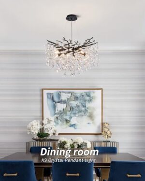 Modern Tree Branch Crystal Chandelier Luxury Blacl Crystal Pendant Lighting 23.6" Contemporary 8-Light Chandeliers for Dining Room Kitchen Bedroom Living Room - Image 6