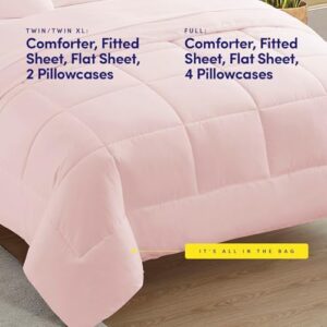 Dorm Room Essentials College Bedding Comforter Set 7 Piece Full Size Bed in a Bag for College Students Boys and Girls, Full, Pale Pink - Image 3