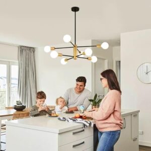 AMZASA Black and Gold Modern Sputnik Chandeliers, 8 Lights Farmhouse Light Fixture, Mid Century Pendant Light for Dining Room Living Room Kitchen Island Entryway Foyer, UL Listed - Image 5