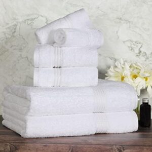 Superior Egyptian Cotton 6-Piece Towel Set, Bathroom Essentials, Towels For Bathroom, Apartment, Airbnb, Guest Bath, Face, Hand, Bath Towels, Washcloths, Absorbent, Fast Drying, White - Image 2