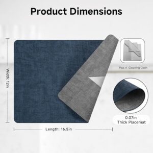 Faux Leather Vinyl Placemats Set of 6 Wipeable Heat Resistant Place Mats 100% Washable - Waterproof - Anti Slip Reversible Table Mats for Kitchen/Dining/Party, 12" x 16.5", Navy Blue & Dark Grey - Image 5