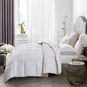 Serta Goose Feather Down Fiber Cotton Comforter Queen Size - 100% Cotton Duvet Insert - Hotel Luxury Hypoallergenic Bedding Comforter All Season Medium Warmth 90 x 90 Inch White - Image 9