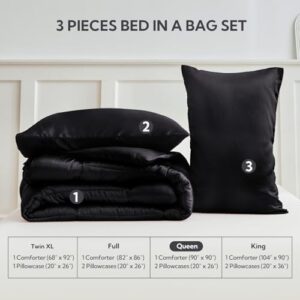 MR&HM Queen Comforter Set Black, Reversible Satin Microfiber Comforter Set for All Seasons, 3 Pieces Non-Slip Silky Soft Bedding Sets with 1 Comforter (90"x90") and 2 Pillowcases (20"x26") - Image 7