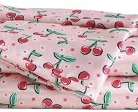 Betsey Johnson - King Bed Sheets, Super Soft Luxurious Satin Bedding Set with Matching Pillowcase, Smooth & Silky (Cherry Good Day Pink, King)