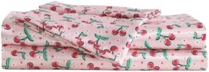 Betsey Johnson - King Bed Sheets, Super Soft Luxurious Satin Bedding Set with Matching Pillowcase, Smooth & Silky (Cherry Good Day Pink, King)