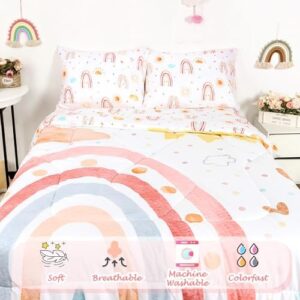 Twin Size Toddler Bedding Set for Girls- 5 Piece Rainbow Toddler Girl Bedding, Super Soft & Lightweight Toddler Comforter Set Includes Comforter, Flat Sheet, Fitted Sheet, Pillowcase (Pink) - Image 6