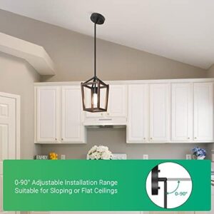EDISHINE Pendant Lights for Kitchen Island, 1-Light Farmhouse Cage Hanging Light Fixtures, Rustic Wood with Brown Finish, Adjustable Height Pendant Light for Dining Room, Allway and Foyer - Image 3