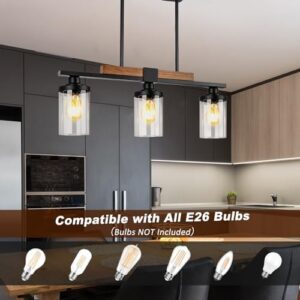 Black Kitchen Island Lighting Fixture, 3-Light Farmhouse Dining Room Chandelier Over Table, Large Pendant Light Ceiling Hanging, Modern Dining Table Light with Adjustable Height - Image 4