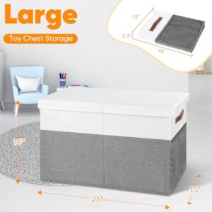 Large Toy Box, Collapsible Sturdy Storage Chest With Lids, Kids Toy Chest Storage Organizer Toddler Bin Boxes for Living Room, Bedroom, Nursery, 25"x13"x16", White & Gray - Image 7