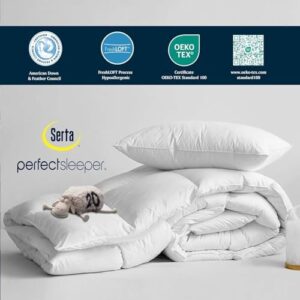 Serta Goose Feather Down Fiber Cotton Comforter Queen Size - 100% Cotton Duvet Insert - Hotel Luxury Hypoallergenic Bedding Comforter All Season Medium Warmth 90 x 90 Inch White - Image 2
