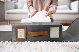 BADAM 4 Pack Bed Sheet Organizers and Storage, Foldable Sheet Organizer for Linen Closet, Sheets Set Folder Keeper with Window XL (Queen & King Size) Organizing Bedding Container (Grey) - Image 8