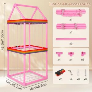 Basumee Stuffed Animals Storage Zoo Kids Plushies Storage Stuffed Animals Holder with Two Rainbow Straps PVC Tube Stuffy Toy Storage Organizer for Girls Boys Nursery Playroom Room Bedrooms, Pink - Image 2