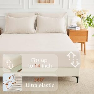 MUXHOMO 7 Pieces Queen Comforter Set, Soft Bed in a Bag Queen Size, All Season Bedding Set with Comforter, Flat Sheet, Fitted Sheet, Pillowcases & Shams, Beige - Image 6