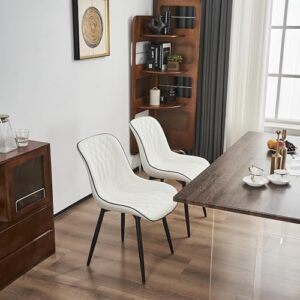 YOUNIKE White Dining Chairs Set of 2 with High Backs Mid Century Modern Kitchen & Dining Room Chair Faux Leather Upholstered Comfortable Large Padded Accent Side Chair Metal Legs sillas de comedor - Image 8