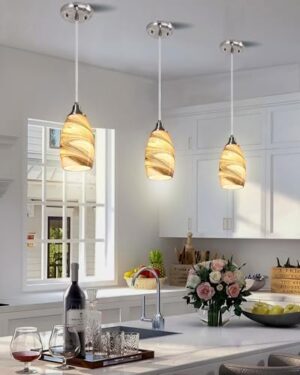 Mini Pendant Lights Kitchen Island Light Brown Glass Lamp Shade Hand Blown Glass Pendant Light with Brush Nickel Finish Adjustable Cord for Kitchen Over Sink, Dining Room (Light Brown-3P) - Image 5