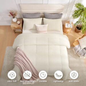 Snuggle Sac Ultra Soft Queen Comforter Set Ivory, 3 Pieces Solid Warm Sherpa Fluffy Bedding Comforter Sets Queen Size (1 Comforter, 2 Shams) - Image 3