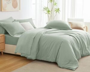 CozyLux Full Comforter Set Sage Green, 7 Pieces Bed in a Bag, Bedding Comforter Set with Sheets, All Season Boho 7PC Bed Sets with Comforter, Fitted Sheets, Flat Sheets, Pillow Shams and Pillowcases - Image 9