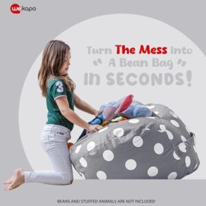 Wekapo Stuffed Animal Storage Bean Bag Chair Cover for Kids | Stuffable Zipper Beanbag for Organizing Children Plush Toys Large Premium Cotton Canvas (Gray Dot, X-Large) - Image 4