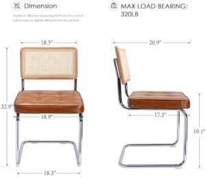 Zesthouse Natural Rattan Dining Chairs Set of 2, Modern Dining Room Chairs with Solid Wood Back for Kitchen Living Room, Mid Century Breuer Design Inspired, Upholstered Faux Leather Brown - Image 3