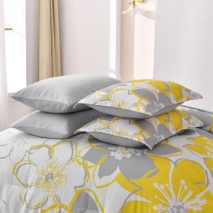 7 Pieces Yellow Floral Comforter Set Queen Size, Reversible Bed in a Bag with Sheets Set All Season, Soft Microfiber Flower Pattern Complete Duvet Bedding Set (Queen, 90"x90") - Image 7