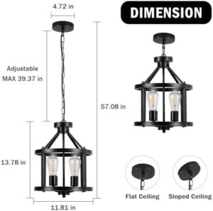 Black Farmhouse Chandelier, 4-Light Pendant Lights over Kitchen Island, Industrial Chandelier Ceiling Hanging Light Fixtures for Entryway Dining room Foyer Hallway Living Room, Adjustable Height - Image 3