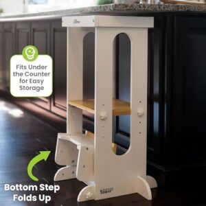 Little Partners Foldable Toddler Tower - Explore 'N Store Montessori Kitchen Tower for Cooking, 22.28" L x 19.56" W x 33.50" H, Ages 2 to 6 (White w/Natural) - Image 5