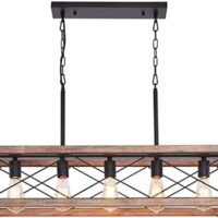 Farmhouse Kitchen Island Lighting, 5-Light Dining Room Light Fixture, Farmhouse Linear Chandelier with Solid Wood for Dining Room Kitchen Bar Pool Table