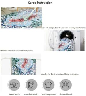 Washable Blue Rugs Thin Oriental Boho Vintage Tropical Jungle 8x10 Area Rugs for Bedroom Kitchen Dining Living Room Office Distressed Indoor Large Carpet - Image 6