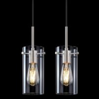 Doraimi Lighting 4" Clear Glass Hanging Kitchen Island Pendant Light 2 Pack Vintage Modern Brushed Nickel Finish Pendant Lamp for Dining Room Over Sink Dining Room