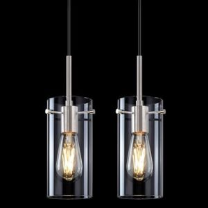 Doraimi Lighting 4" Clear Glass Hanging Kitchen Island Pendant Light 2 Pack Vintage Modern Brushed Nickel Finish Pendant Lamp for Dining Room Over Sink Dining Room