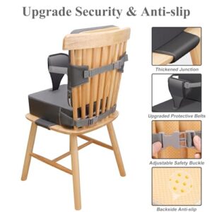 Toddler Booster Seat for Dining Table, Non-Slip Kitchen Chair Booster Seat with Backrest and Adjustable Straps, Portable PU Waterproof Travel Baby Booster Seat Increasing Cushion - Image 3