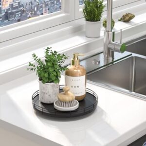 10" Oak Wood Lazy Susan Turntable Organizer, Lazy Susan for Cabinet Dining Table Pantry Kitchen Countertop Spice Bathroom Vanity Tray for Counter Dresser Sink Soap Holder Coffee Table Bar Decor Black - Image 7